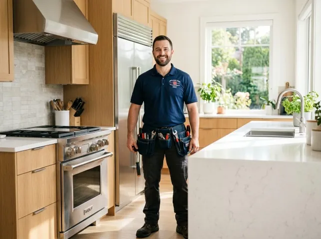Appliance Repair Hero technician in a Big Bear City, CA kitchen after an appliance repair